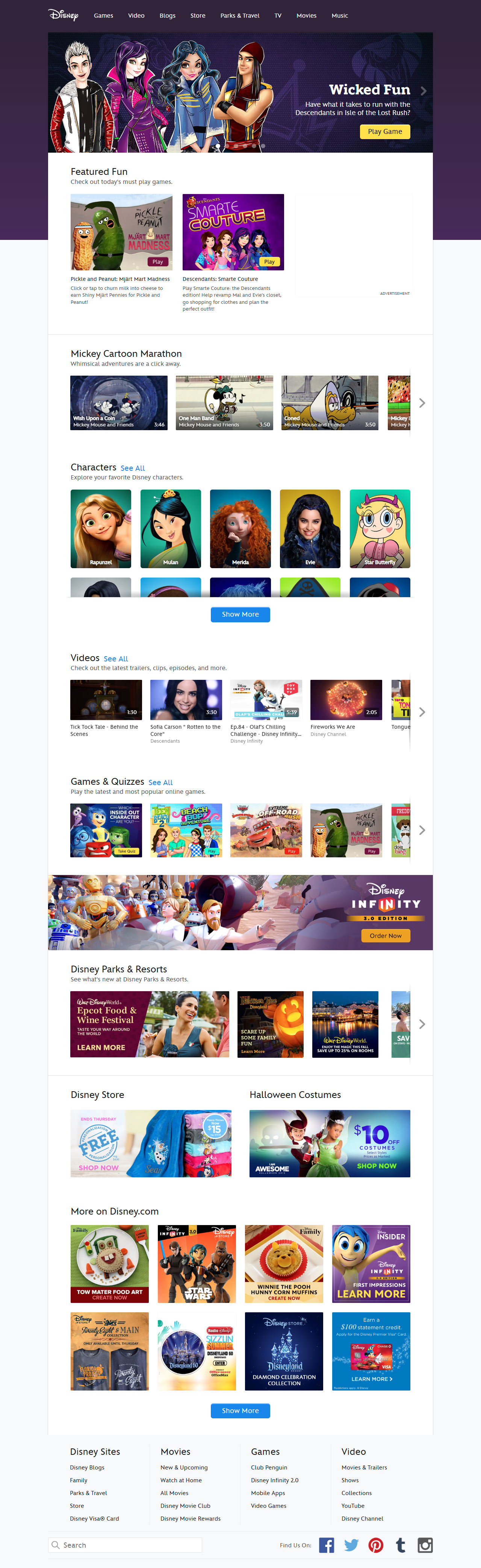 Disney website in 2015