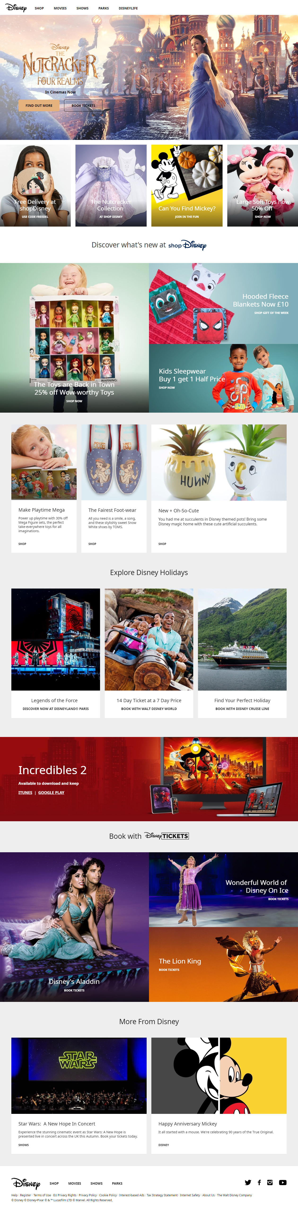 Disney website in 2018