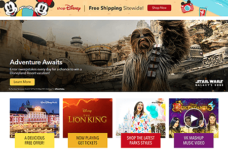 Disney website in 2019