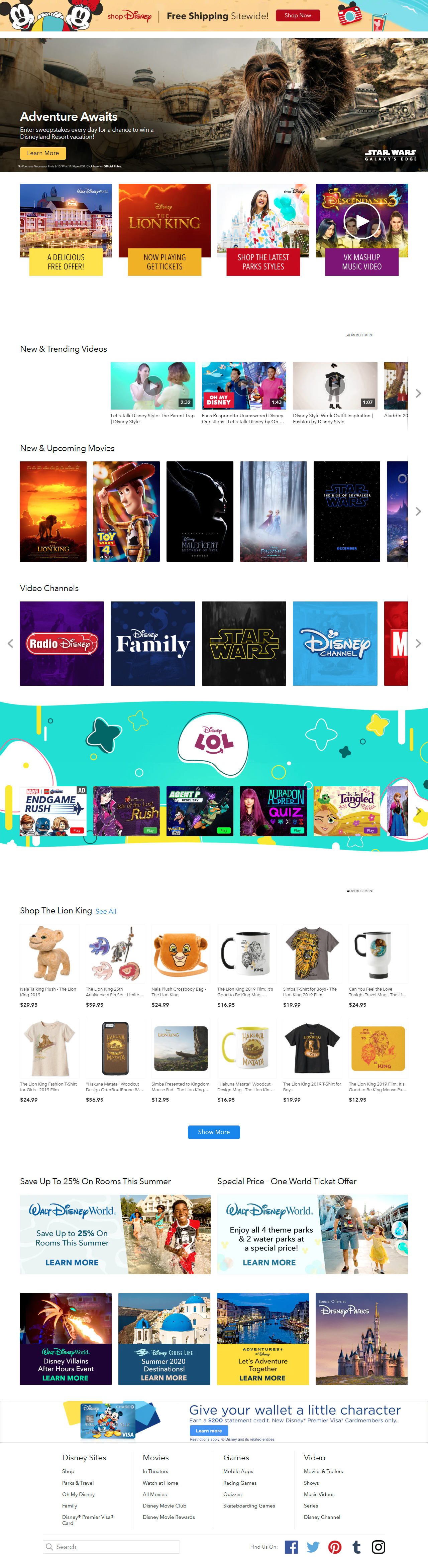 Disney website in 2019