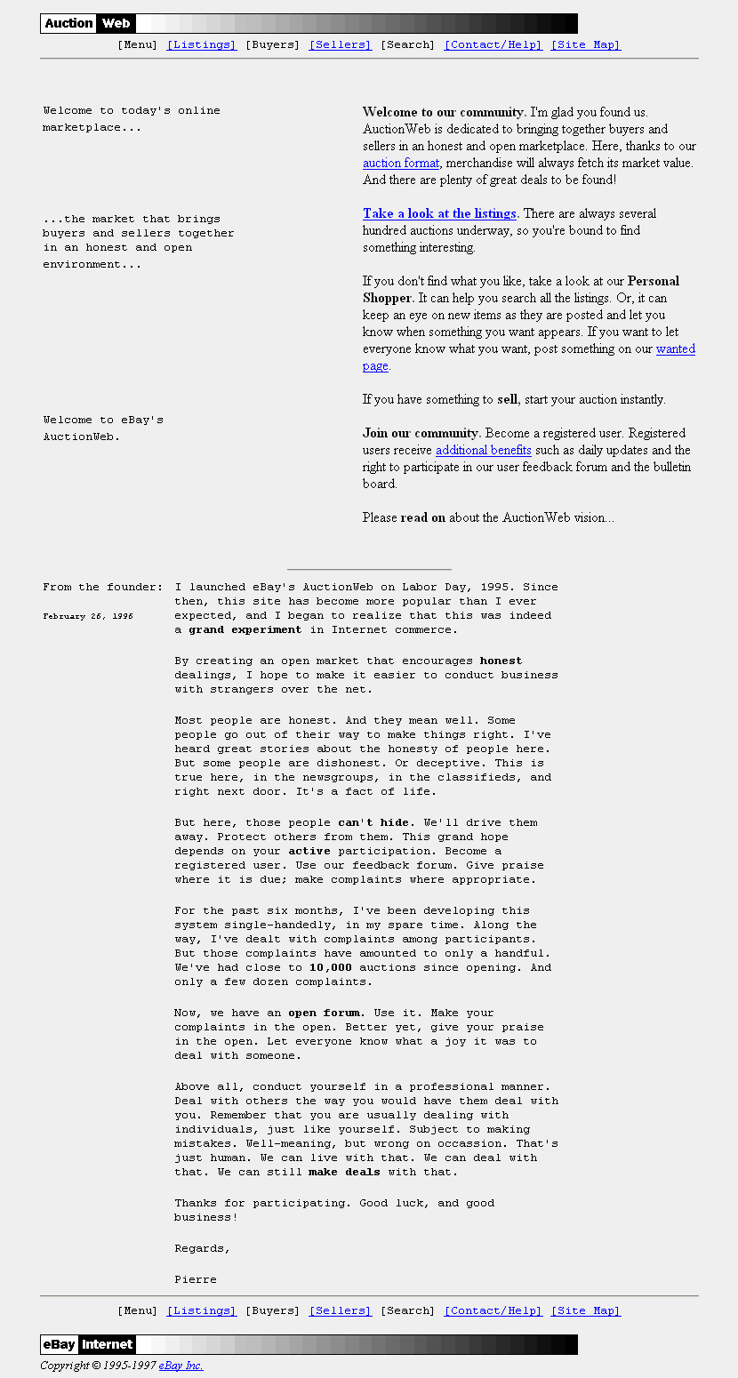 eBay website in 1996
