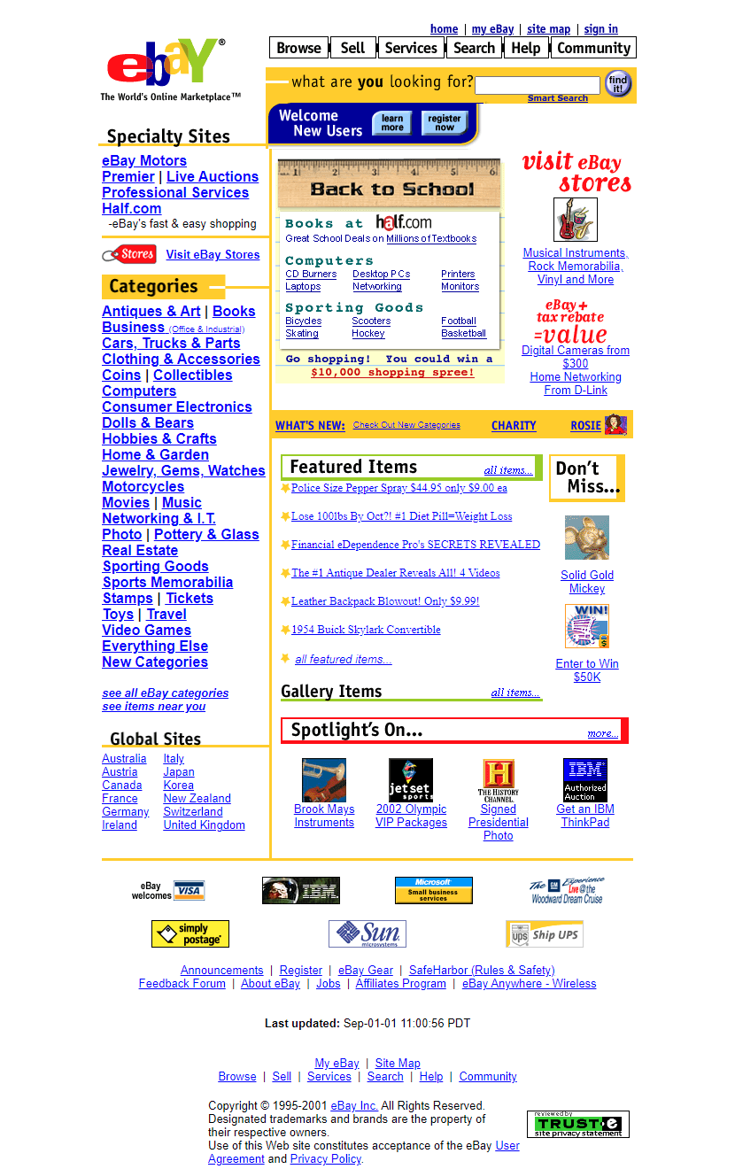 eBay website in 2001