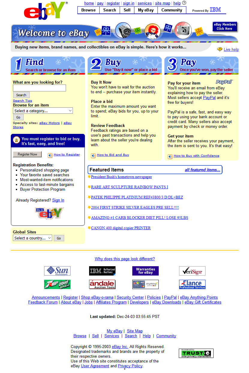 eBay website in 2003