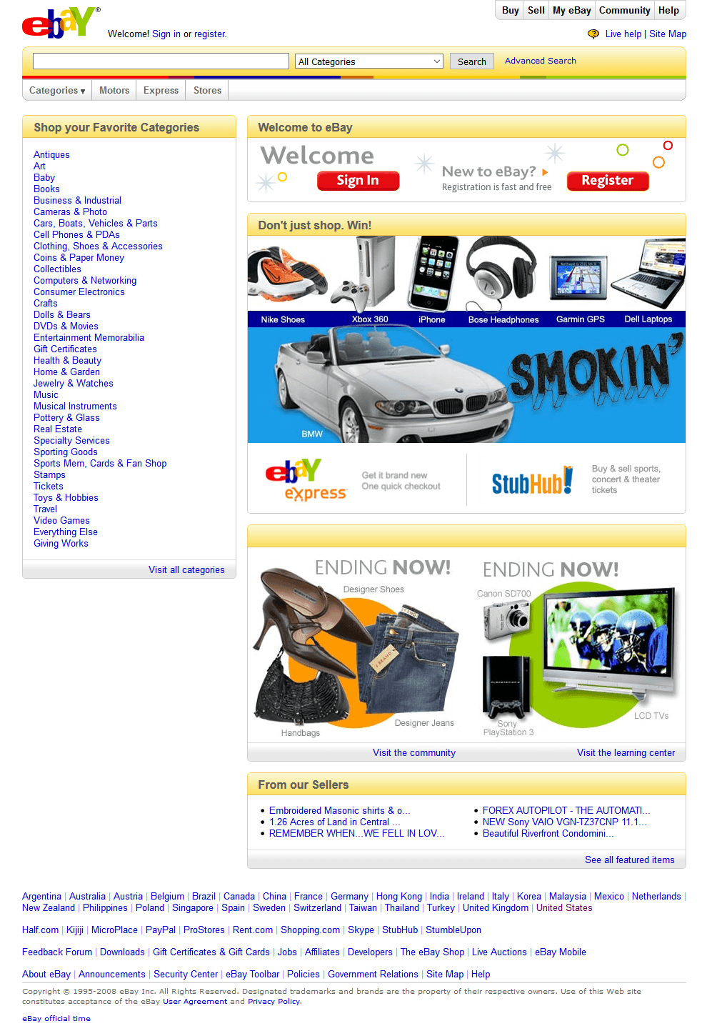 eBay website in 2008