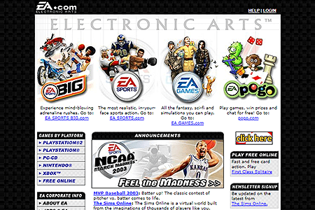 Electronic Arts website in 2003