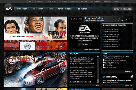 Electronic Arts website in 2006