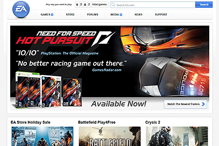 Electronic Arts website in 2010