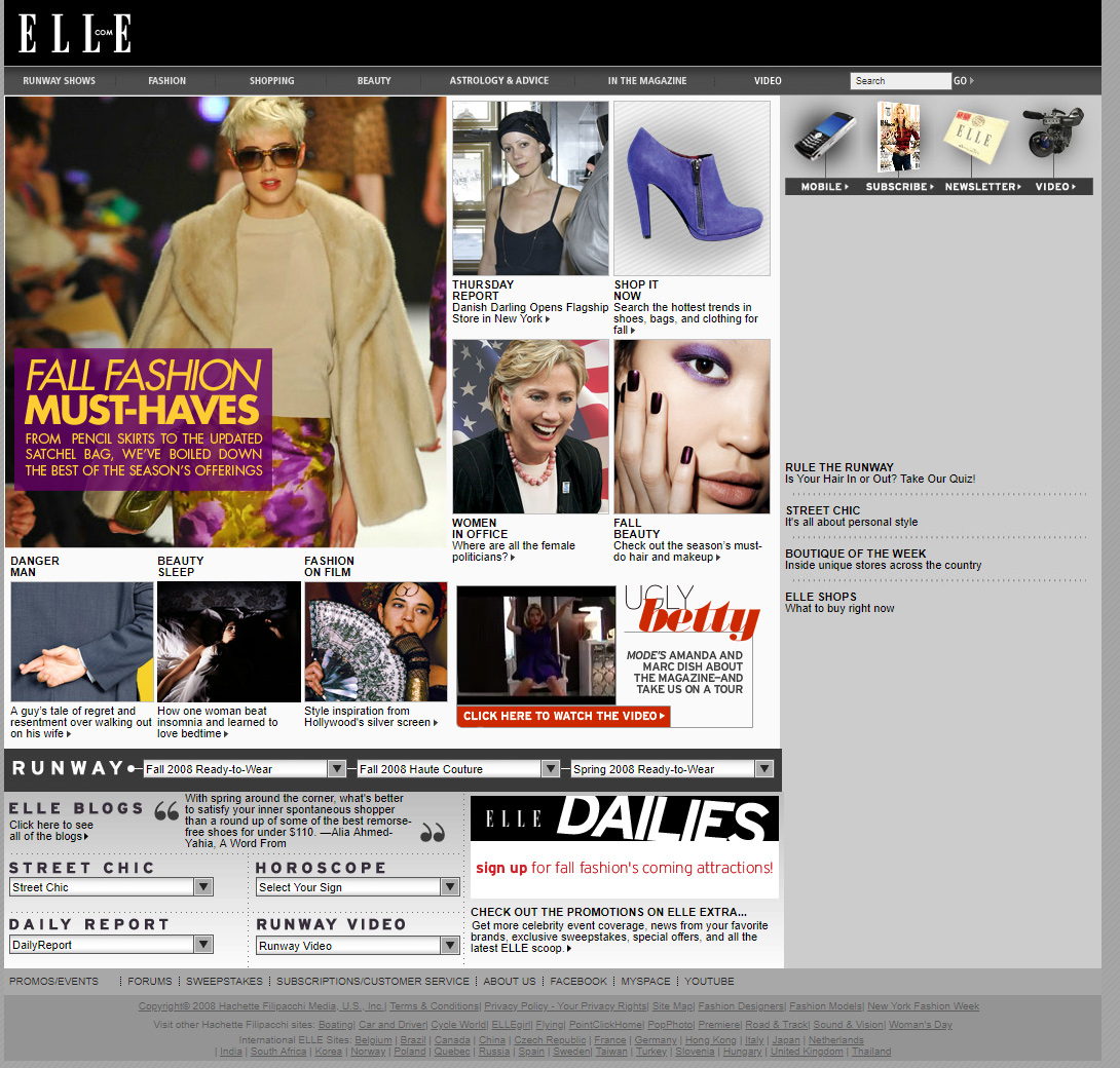 Elle website in 2008