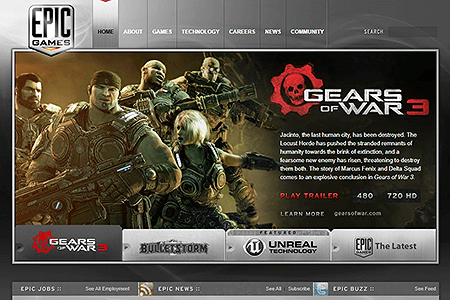 Epic Games website in 2010