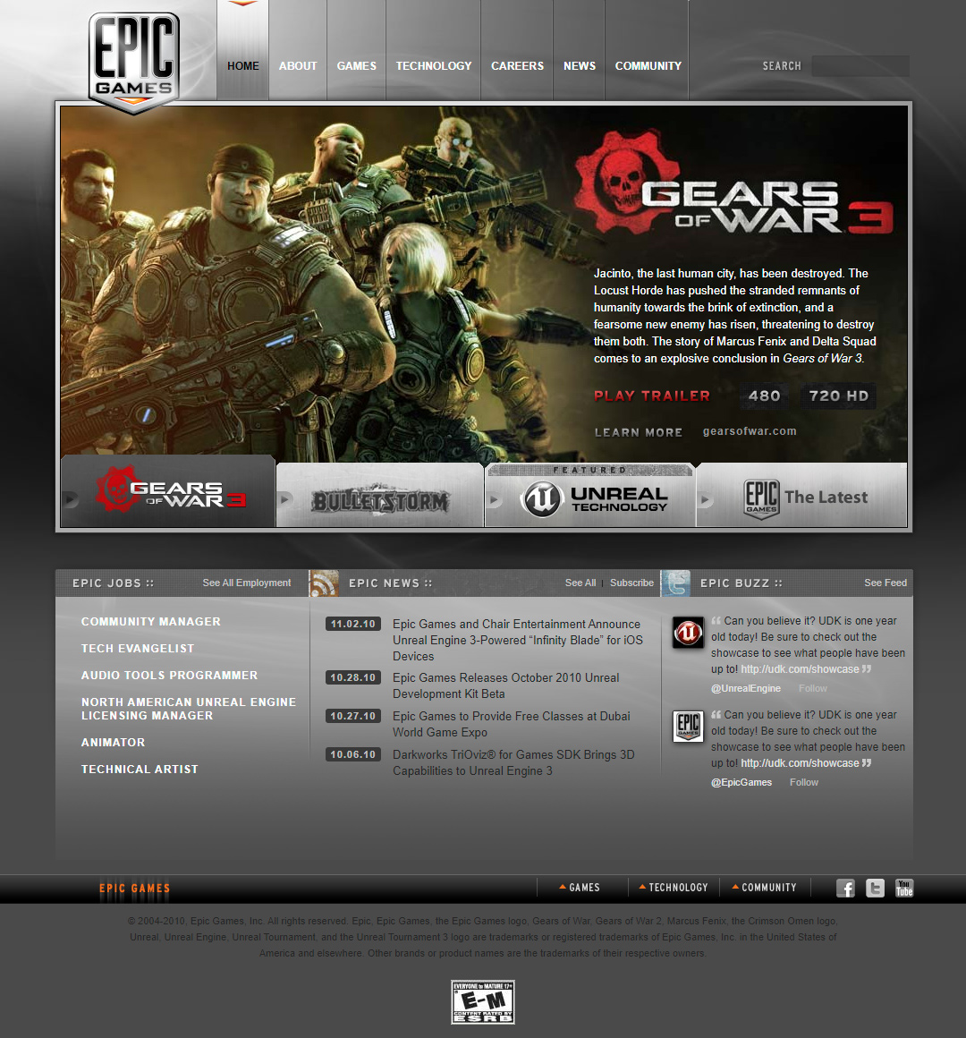 Epic Games website in 2010