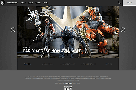 Epic Games website in 2016