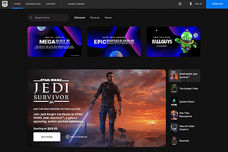 Epic Games website in 2023