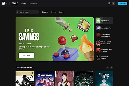 Epic Games website in 2024