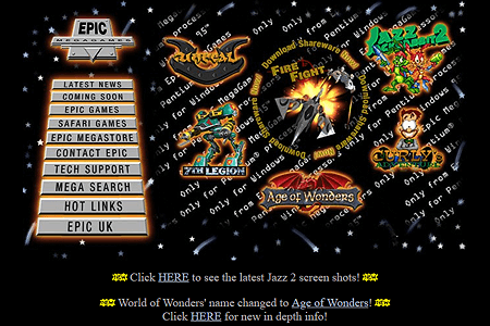 Epic MegaGames website in 1996