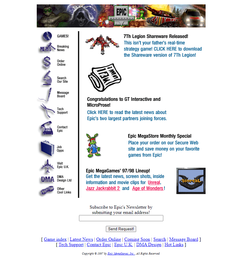 Epic MegaGames website in 1997