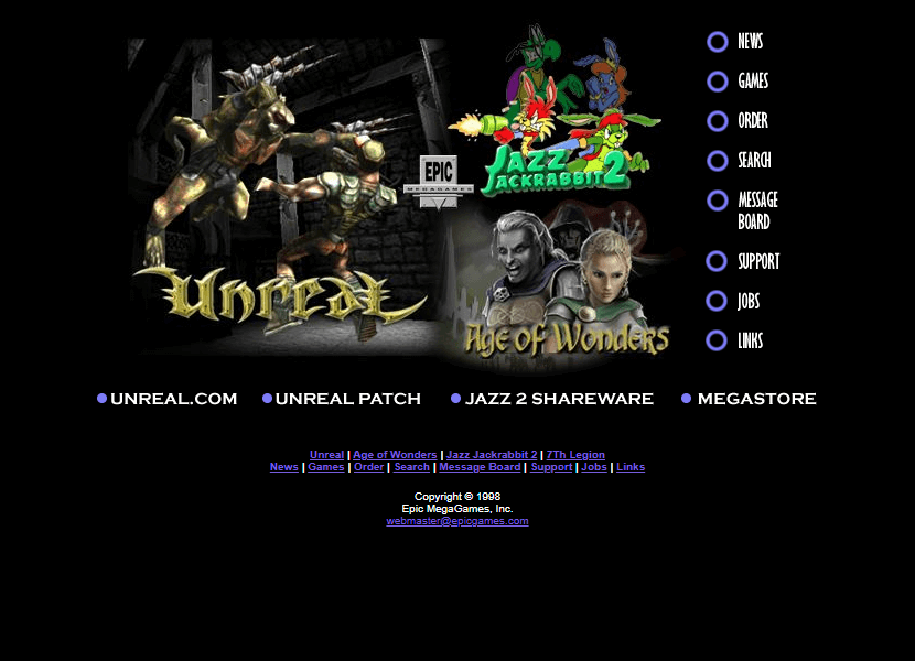 Epic MegaGames website in 1998