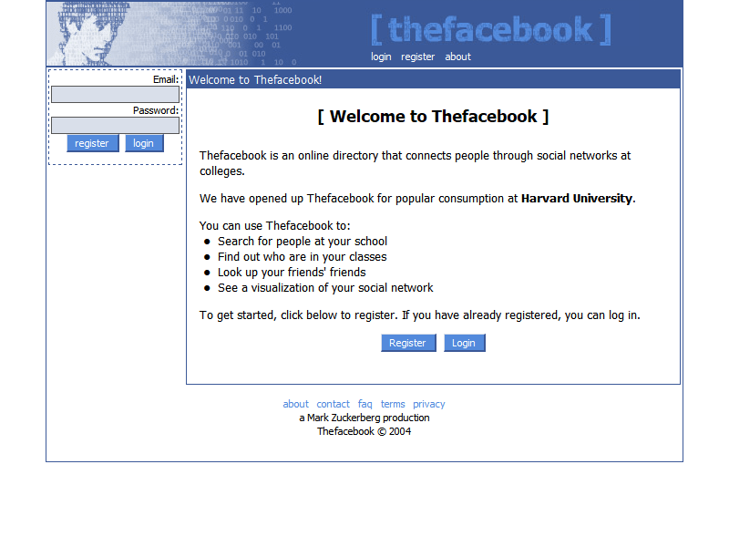 Facebook website in 2004