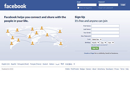 Facebook website in 2010