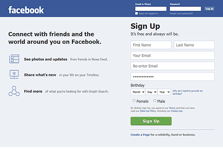 Facebook website in 2013