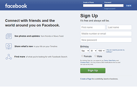 Facebook website in 2018
