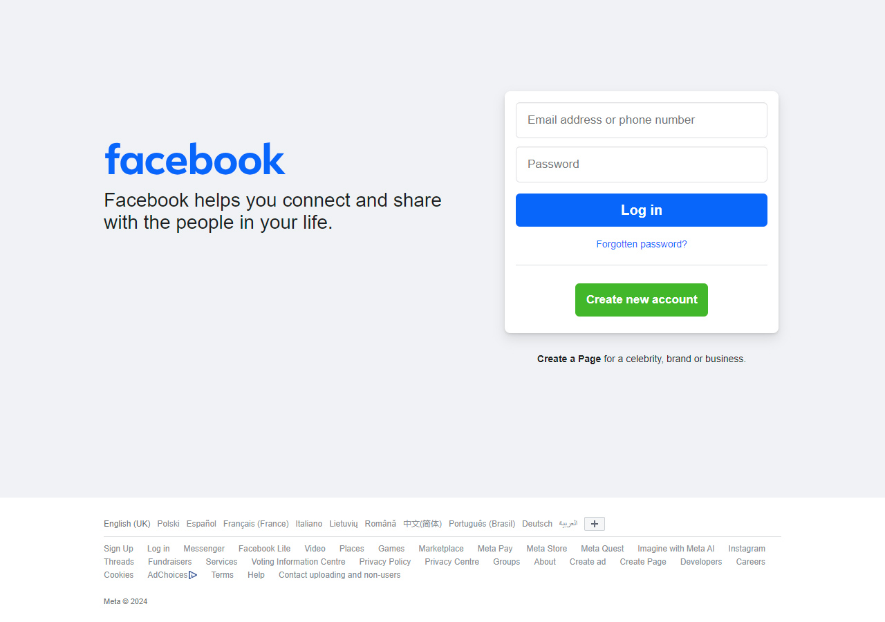 Facebook website in 2024