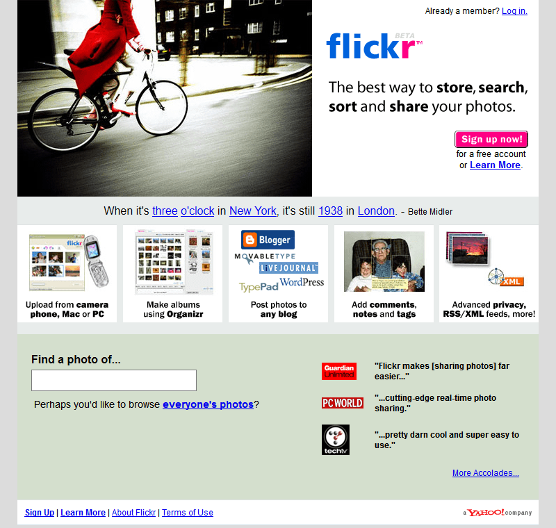 Flickr website in 2005