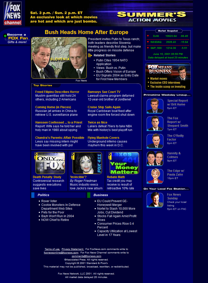 Fox News Channel website in 2001