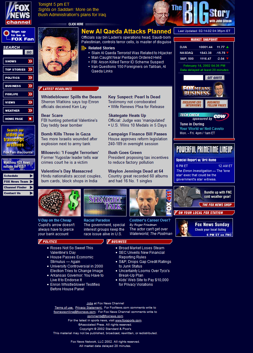 Fox News Channel website in 2002