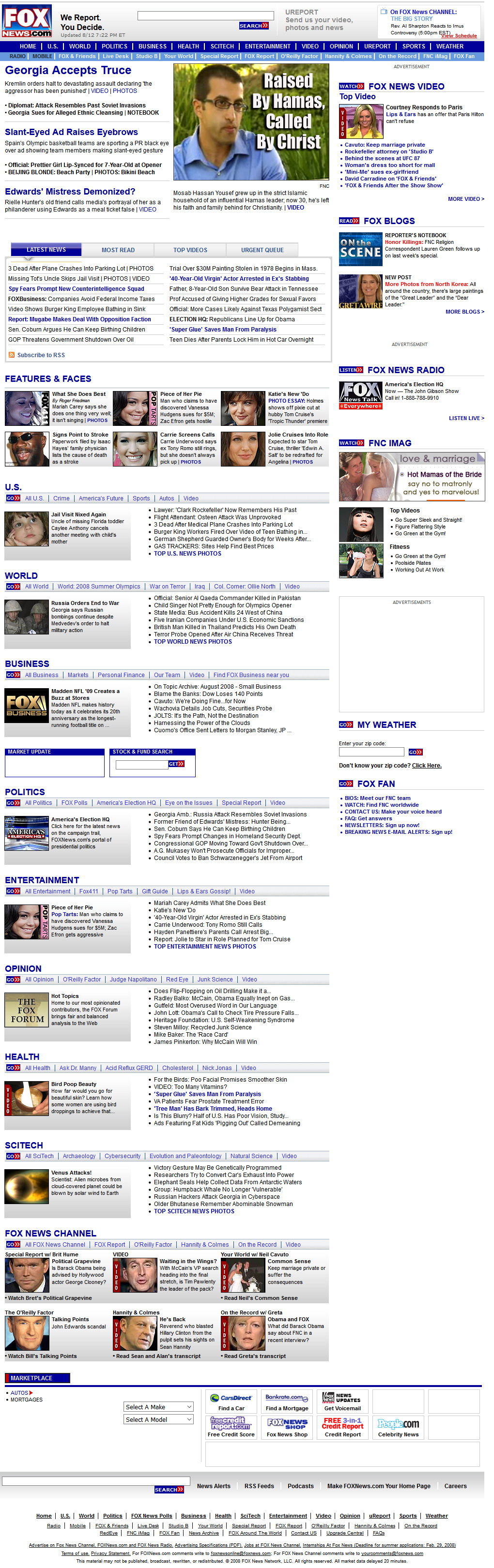 Fox New Channel website in 2008