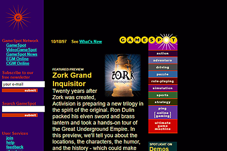 GameSpot website in 1997