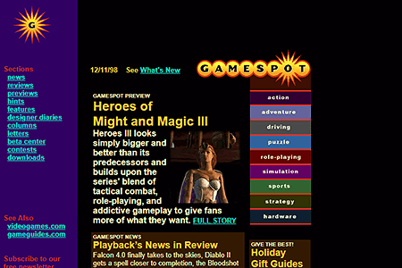 GameSpot website in 1998