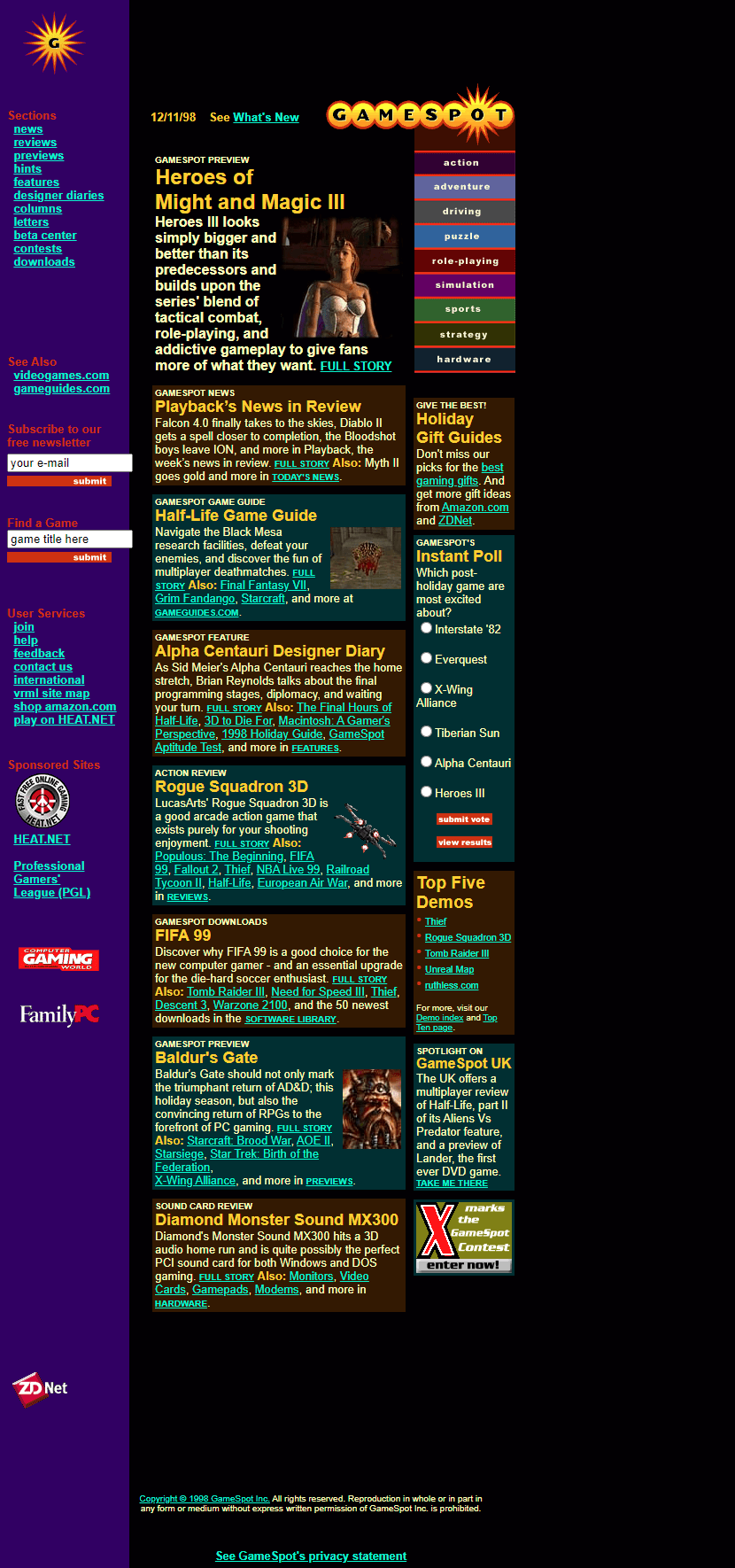 GameSpot website in 1998