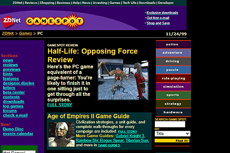 GameSpot website in 1999