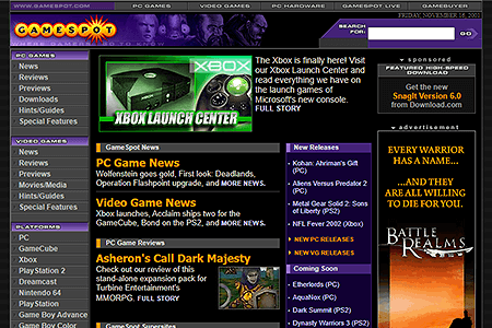 GameSpot website in 2001