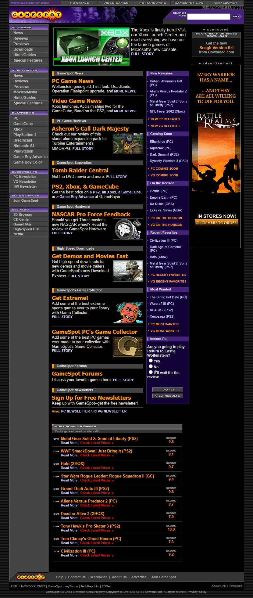 GameSpot website in 2001