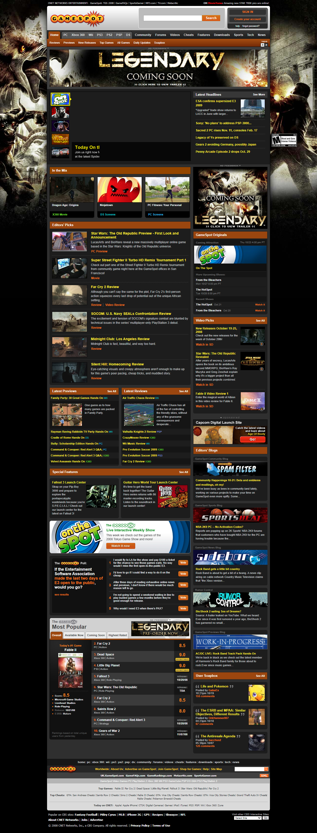 GameSpot website in 2008