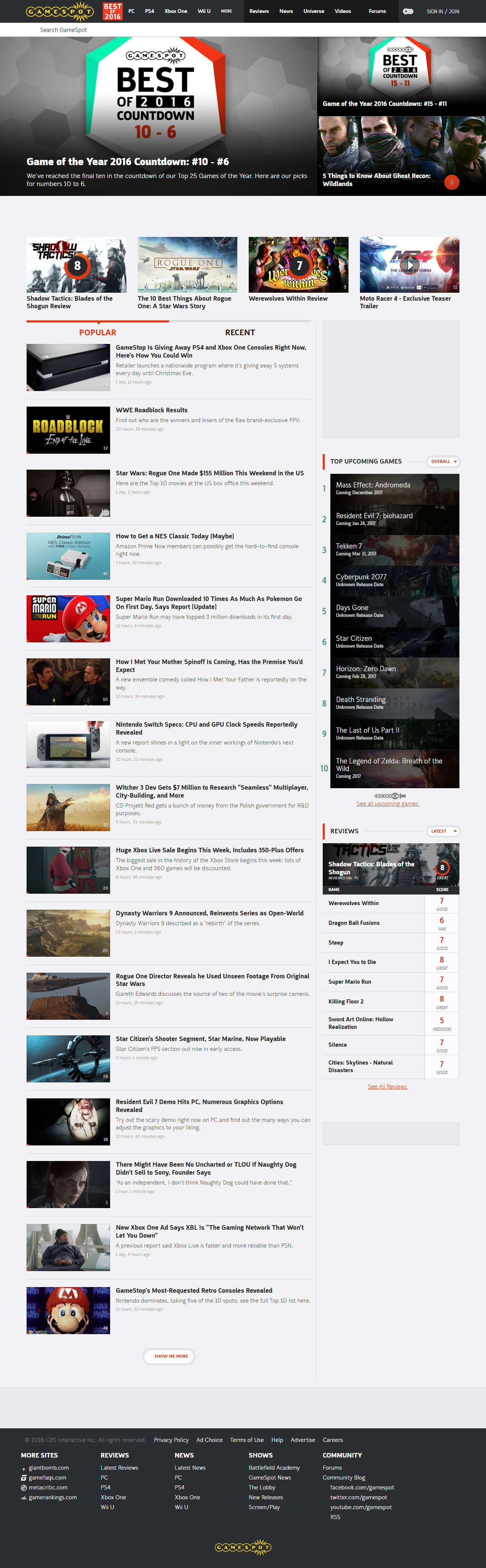 GameSpot website in 2016