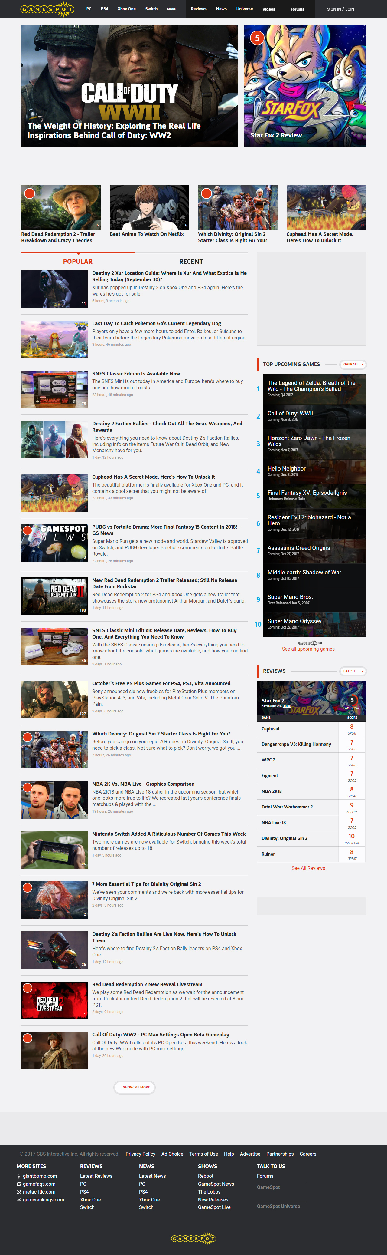 GameSpot website in 2017
