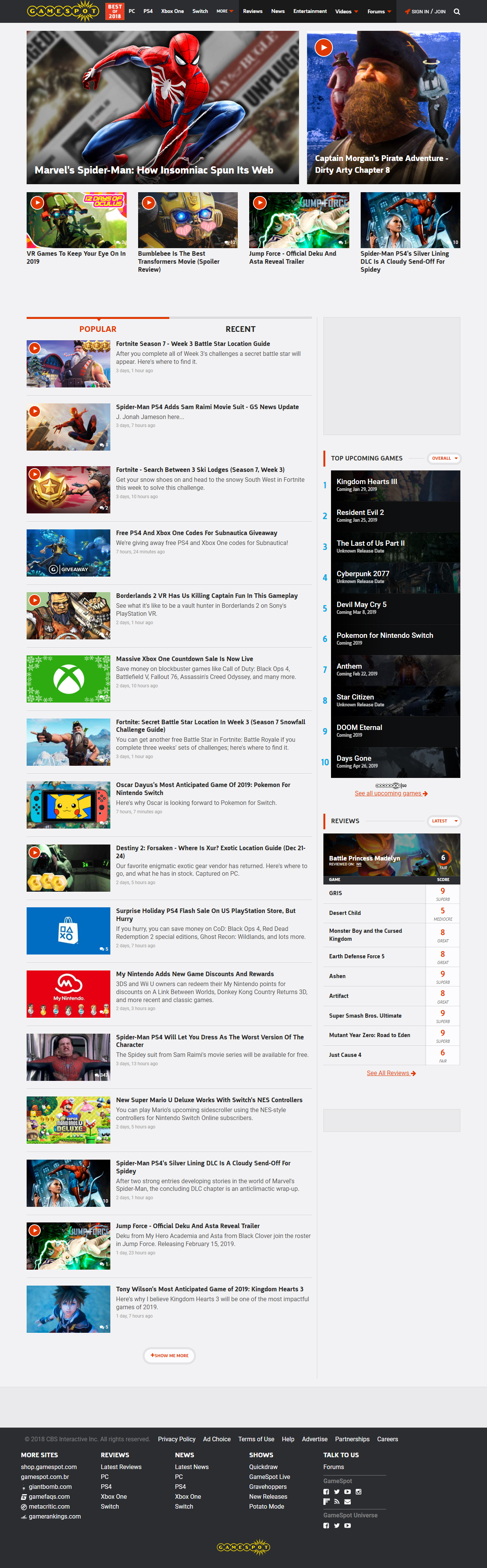 GameSpot website in 2018