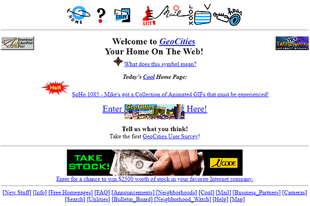 GeoCities website in 1995