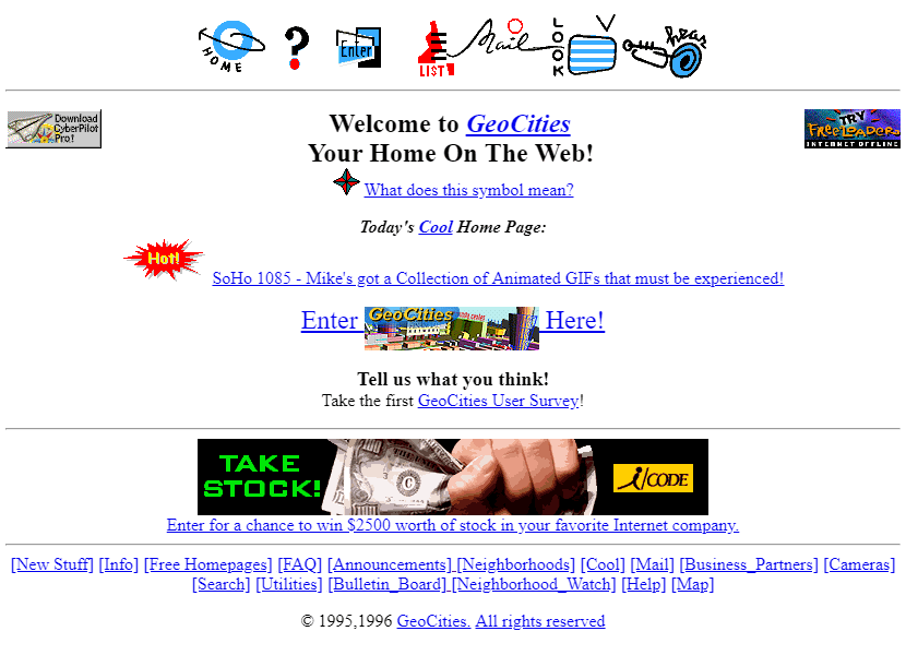 GeoCities website in 1995