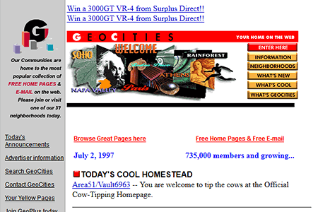 Geocities website in 1997