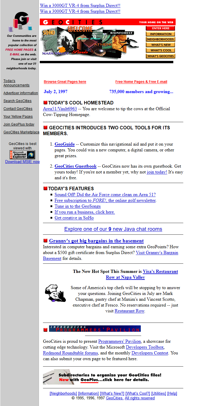 Geocities website in 1997