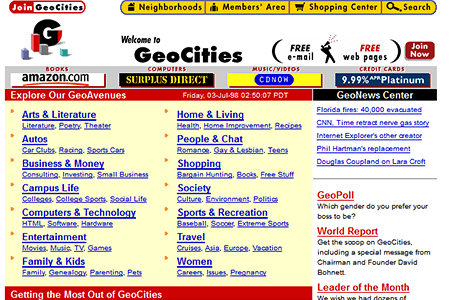 Geocities website in 1998