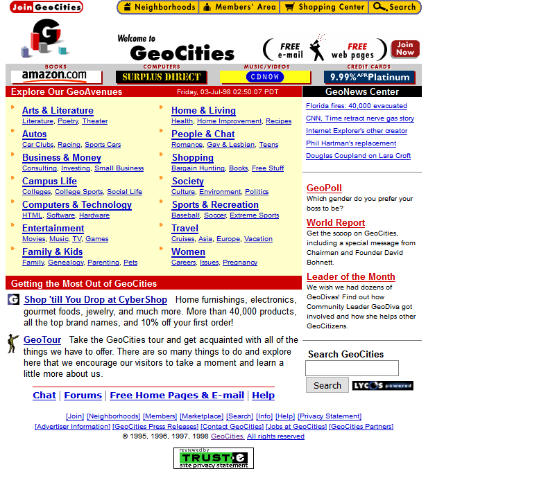 Geocities website in 1998