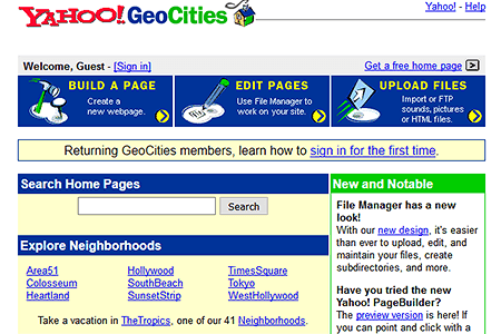 Yahoo! GeoCities website in 1999