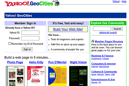 Yahoo! Geocities website in 2001