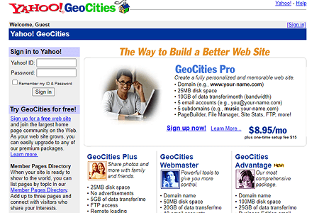 Yahoo! Geocities website in 2002