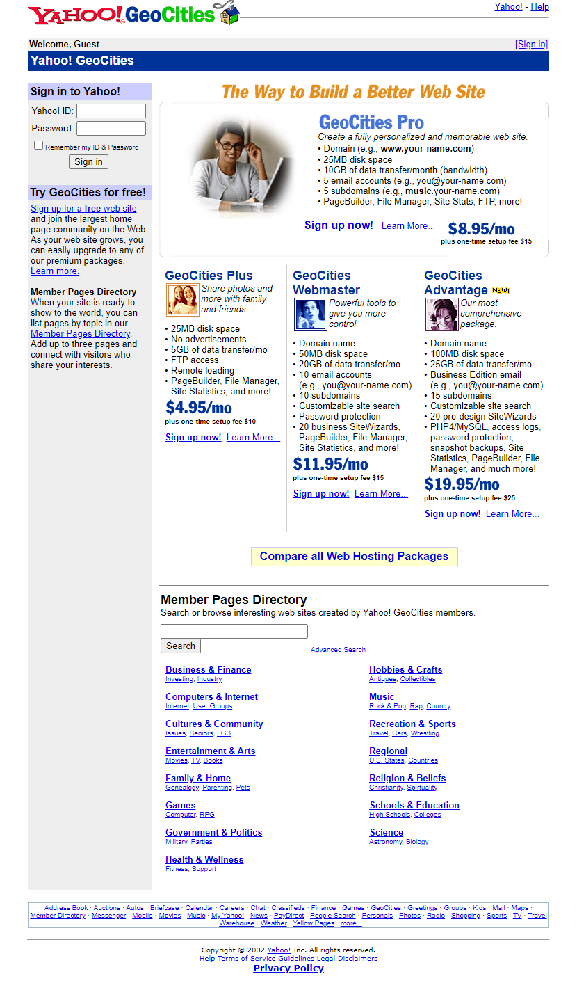 Yahoo! Geocities website in 2002