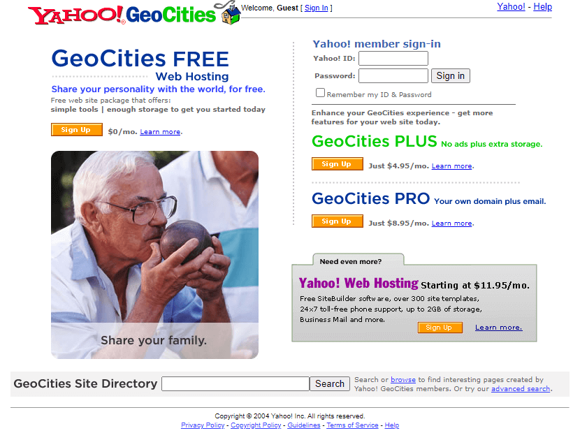 Yahoo! Geocities website in 2004